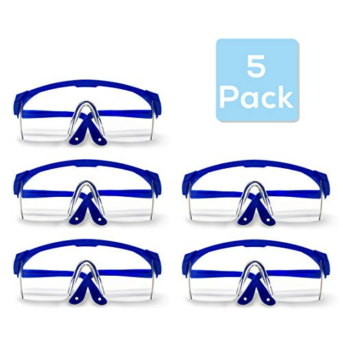 Pobotou Blue Safety Goggles,Over Glasses Eyes Protection Goggles Protective Eyewear Safety Goggles Clear Anti-fog/Anti-Scratch Safety Glasses over Glasses (5Pack)