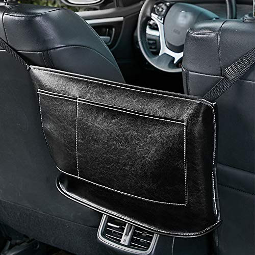 Car Pocket Handbag Holder PU Leather,Car PU Leather Organizer,Seat Back Net Bag,Driver Storage Leather Pouch,Car Hooks for Purses,Bags,Front Seat,Handbag Holder,Handbag Holder (Black, Large,  1)