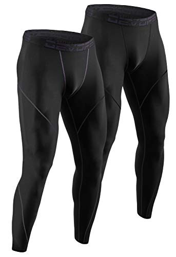DEVOPS Men's Thermal Compression Pants, Athletic Leggings Base Layer Bottoms (2 Pack) (X-Large, Black/Black)
