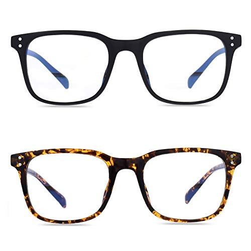 JEERO Blue Light Blocking Glasses,Anti Eyestrain,UV Glare Phone/TV/Computer Reading Glasses for Women/Men(2-Pack) (BlackPlusLeopard)