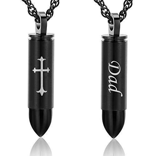 shajwo Cremation Jewelry Bullet Urn Ashes Necklace for Women Men Cylinder Keepsake Memorial Locket Pendant Ash Holder,Dad