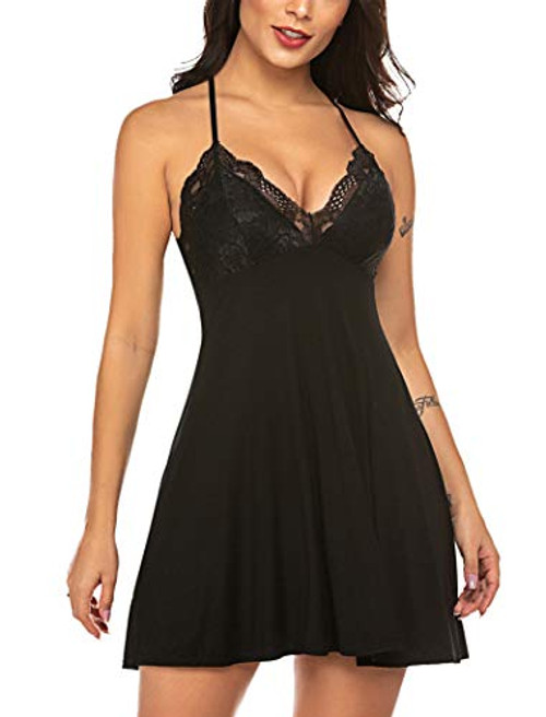 Avidlove Women lace Sleepwear Chemises V-Neck Modal Full Slip Babydoll Nightgown Sexy Nightie Black XL Avidlove Women lace Sleepwear Chemises V-Neck Modal Full Slip Babydoll Nightgown Sexy Nightie Black XL