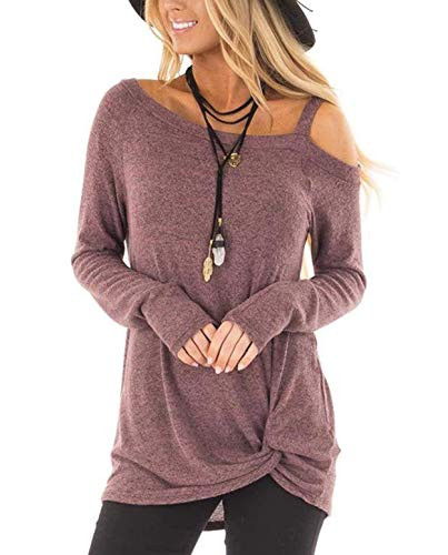 ZILIN Women's Cold Shoulder Casual Solid T-Shirt Knot Twist Front Tunic Blouse Tops