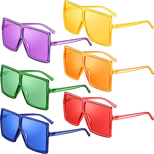 6 Pieces Oversized Square Sunglasses Flat Top Fashion Shades Oversize Sunglasses Transparent Candy Colors Glasses