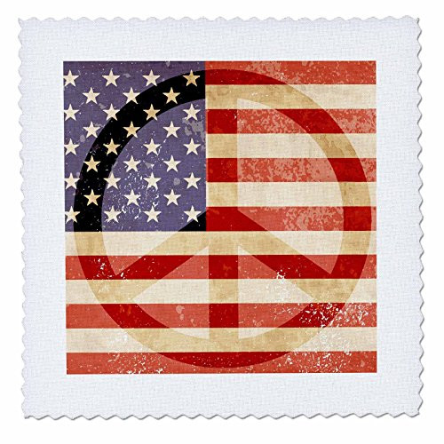 3dRose Peace Sign American Flag-Quilt Square, 8 by 8" (qs_186771_3)