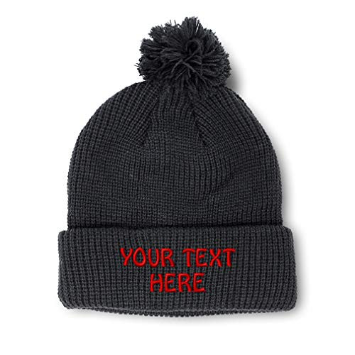 Winter Hat Pom Pom Beanie for Men  and  Women Custom Personalized Text Name Embroidery Acrylic Skull Cap Hat Black 1 Size