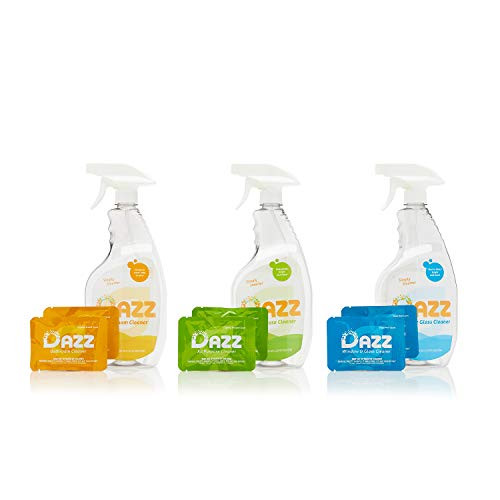 DAZZ Whole House Starter Kit (3 Reusable Spray Bottles, 6 Refills) Natural All Purpose Cleaner, Glass and Window Cleaner, and Bathroom Cleaner - Eco Friendly, Non Toxic