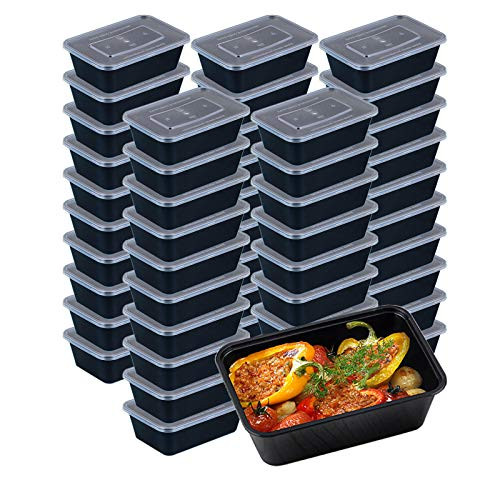 50 Pack Food Storage Containers, Disposable Plastic Bento Boxes Meal Prep Containers with Lids for Microwavable Freezer Safe (750ml/25oz)