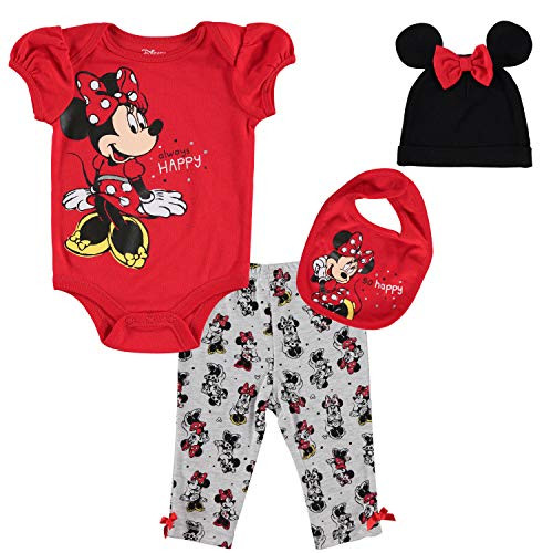 Disney Minnie Mouse Baby Girls Layette Set: Bodysuit Pants Hat Bib Red 18 Months
