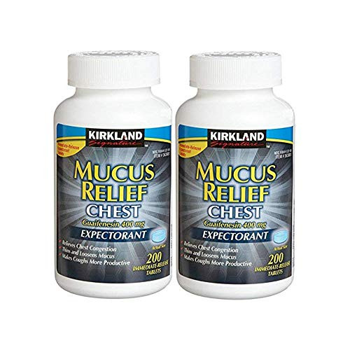 Kirkland Signature Mucus Relief Chest Guaifenesin 400 Mg Expectorant - 200 Tablets (Pack of 2, 400 Total)