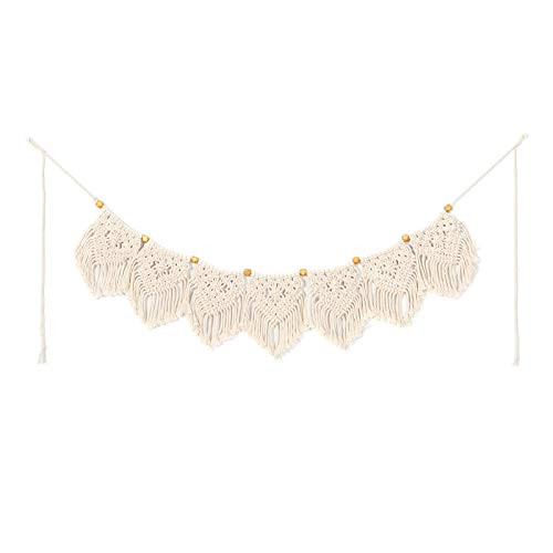 Macrame Garland Wall Hanging Banner - Boho Macrame Woven Fringe Garland Apartment Dorm Room Decor,37" L x 8" W