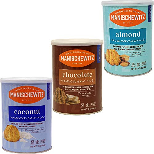 Manischewitz Macaroon Almond, Chocolate, Coconut, Kosher For Passover - Variety Pack, 10 Ounce Canister (Pack of 3, Total of 30 Oz)