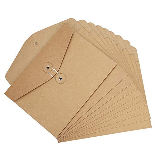 10 Pack Kraft Envelope File Folder Project Pockets Document Organizer, A5 Letter Size Storing Holder String Tie Closure Reusable Office Folder Booklet Bag