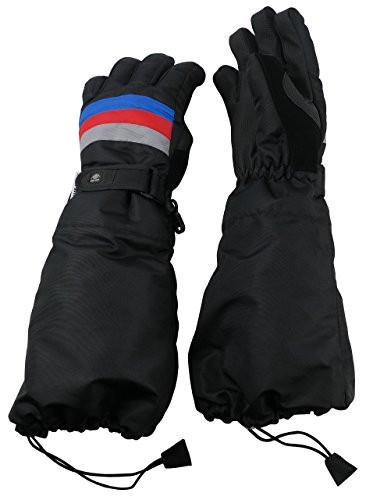 N'Ice Caps Little Kids 100 Gram Thinsulate Waterproof Elbow Length Snow Gloves (6-8 Years, Black/Royal/Red)