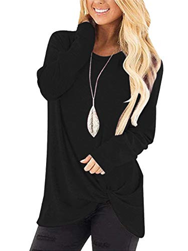 Yidarton Women's Comfy Casual Long Sleeve Side Twist Knotted Tops Blouse Tunic T Shirts(bk,l) Black