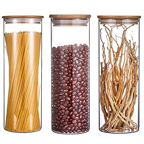Glass Food Storage Jars Containers with Airtight Bamboo Lids,32.5 OZ (950 ML) Kitchen Glass Canisters Set of 3