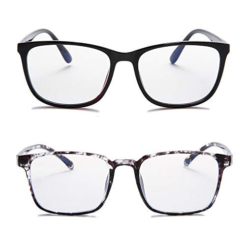 Blue Light Blocking Glasses Computer Bluelight Blocker Glasses,Non Prescription Blue Light Filter Glasses,Anti Eyestrain Blue Light Glasses for Women Men 2Pack(Grey LeopardPlusBlack)