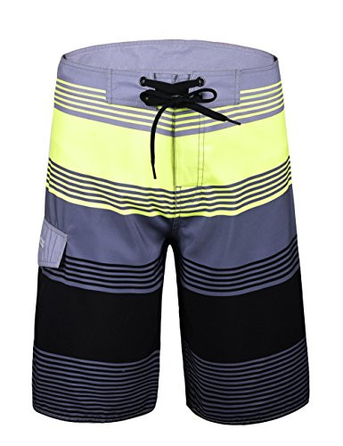 Unitop Men's Board Shorts Summer Holiday Striped Bathing Suit Quick Dry Gray2 32
