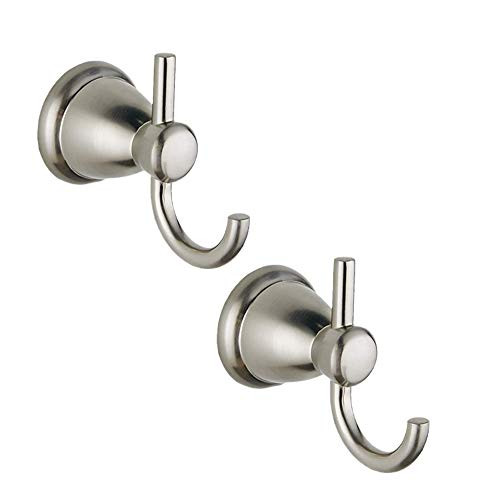 SUNTAI Robe Towel Hooks Bathroom Lavatory Wall Mount Single Coat Hook, Stainless Steel Holder, Brushed Nickel(2 Pack)