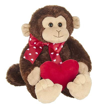 Bearington Wilde Love Plush Monkey Stuffed Animal Holding Heart, 15 Inch