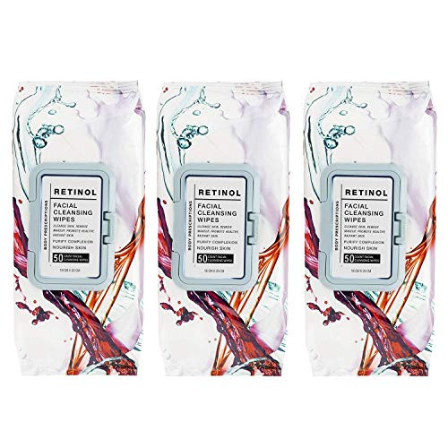 Body Prescriptions 3 Pack (50 Count Each) Retinol Facial Cleansing and Gentle Make Up Remover Wipes  Flip Top Pack
