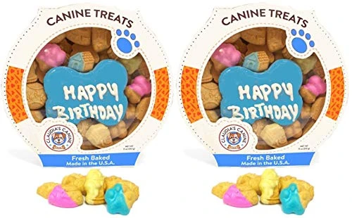 Claudia's Canine Bakery 2 Pack of Peanut Butter Dog Cookies, 10 Ounces Each, Happy Birthday, Blue
