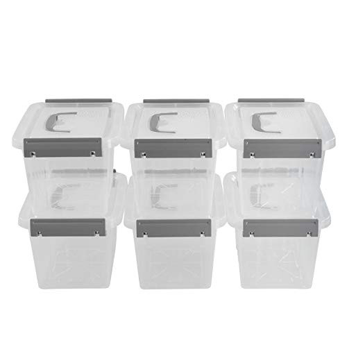 Joyeen Clear Latching Storage Box with Grey Handles, Home Storage Bins, 6 Pack
