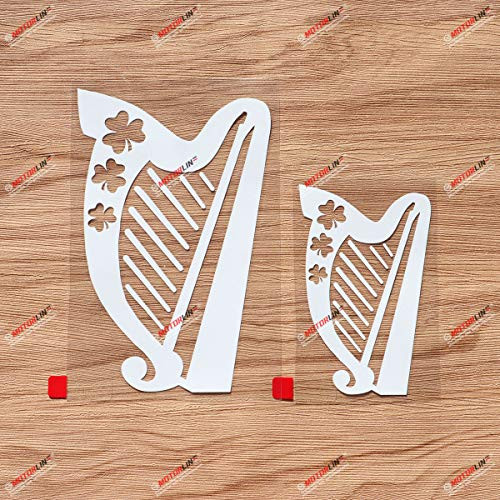 Irish Celtic Harp Ireland Shamrock Decal Vinyl Sticker - 2 Pack White, 4 Inches, 6 Inches - No Background for Car Boat Laptop Cup
