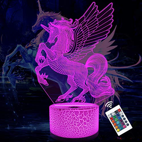 Lampeez Unicorn Night Light Kids 3D Optical Illusion Lamp with 16 Colors Remote Control Changing Birthday Gift Idea for Boys and Girls