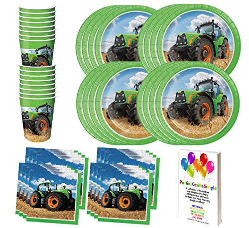 Farm Tractor Time Birthday Party Supplies Set Plates Cups Napkins Kit for 16 Guests by PCBS