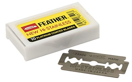 10 FEATHER Razor Blades Platinum Coated NEW Hi-Stainless for Double Edge Safety Razors (10 count) - Made in Japan