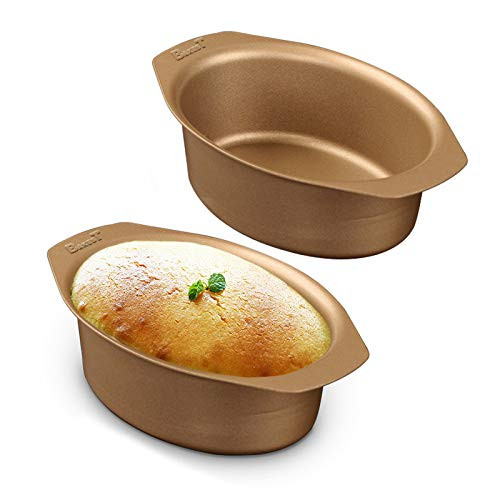 2 Pieces Cheese Bakeware Pans,Oval Shape Nonstick Carbon Steell Baking Tray, Cake Pop Moulds Bread Loaf Mold Cheese Cake Tin, Cake Pan Kitchen Cooking Baking Tool,Golden-7.0X5.0X2.0 Inch