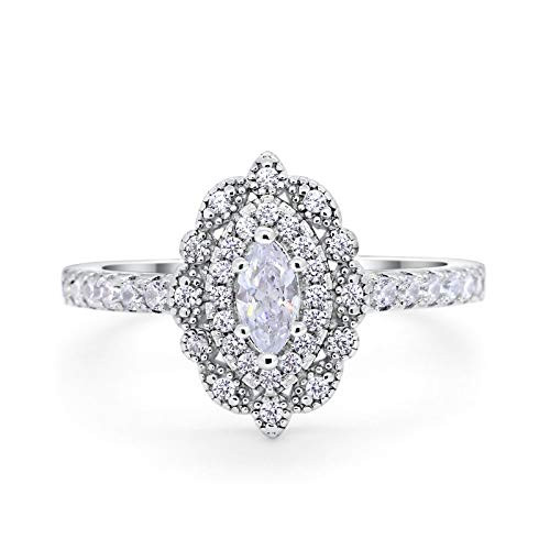 Blue Apple Co. Simulated Cubic Zirconia Size-9 Vintage Style Art Deco Marquise Wedding Engagement Bridal Ring Round CZ 925 Sterling Silver Blue Apple Co. Simulated Cubic Zirconia Size-9 Vintage Style Art Deco Marquise Wedding Engagement Bridal Ring Round CZ 925 Sterling Silver