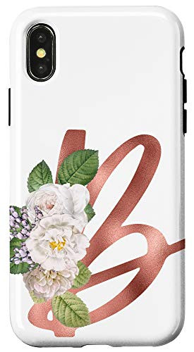 iPhone X/XS First Name Initial B Monogram Rose Pink Floral Case