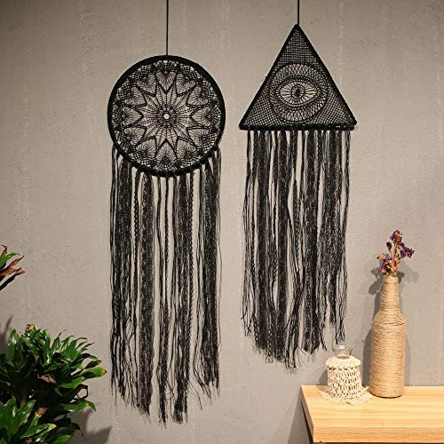 Artilady Black Dream Catchers for Bedroom - Handmade Half Circle Moon Dream Catcher Wall Hanging with Star Home Decoration Ornament Blessing Gift for Kids (Black Round Triangle)