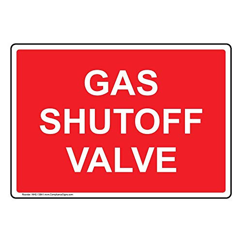 Gas Shutoff Valve Label Decal with Symbol, 5x3.5 in. 4-Pack Vinyl for Emergency Response Hazmat, Made in USA by ComplianceSigns