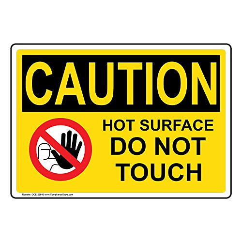 Caution Hot Surface Do Not Touch OSHA Label Decal, 5x3.5 inch 4-Pack Vinyl for Process Hazards by ComplianceSigns