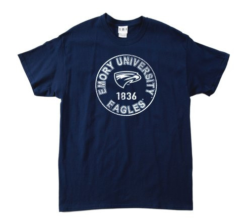 Emory Eagles 100-Percent Pre-Shrunk Vintage Circle College Short Sleeve Tee, Small, Navy