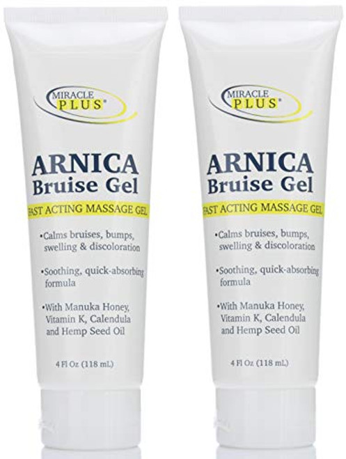 Miracle Plus Arnica Bruise Cream for bruising, swelling, discoloration. (Two - 4oz, Gel) Miracle Plus Arnica Bruise Cream for bruising, swelling, discoloration. (Two - 4oz, Gel)