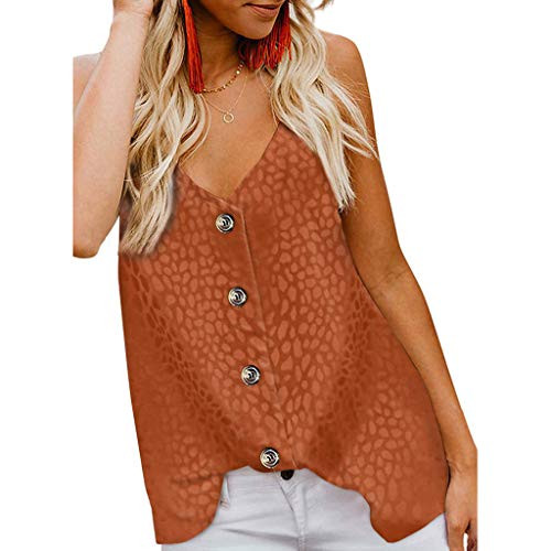 Pan Hui Women's V Neck Button Down Strappy Flowy Tank Tops Summer Sleeveless Loose Casual Shirts Blouses Brown