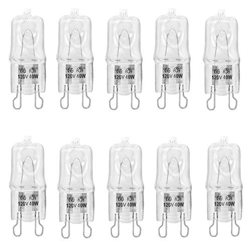 120Volt 40 Watt Halogen Bulbs 2 Pin, G9 Halogen Light Bulbs, Dimmable - Warm White - Clear Glass Q40/G9/CL/T4 JD Type G9 Bulbs (10Pack)