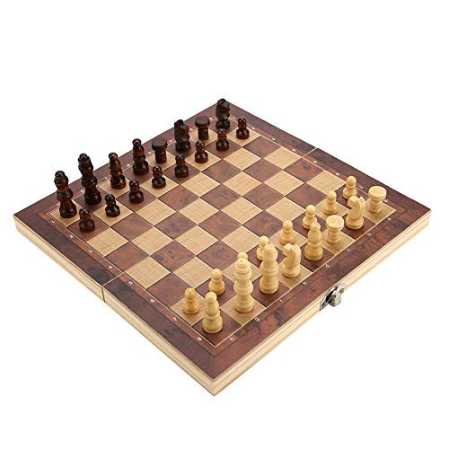 Rainbowrock International Chess-Wooden International Chess 3 in 1 Wooden International Chess Set Board Travel Games Chess
