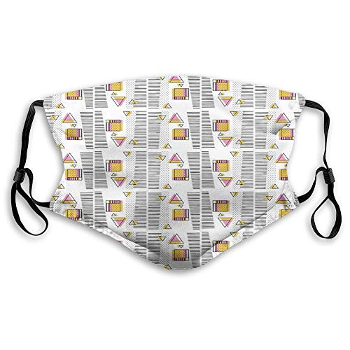 Fillter Face Cloth For mens and womens,Horizontal Short Lines Dots Random Squares and Triangles Art?Cold Mouth Dustproof Double Protection