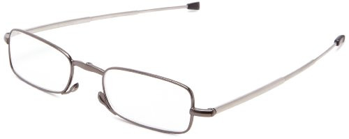 Foster Grant Gideon Rectangular Reading Glasses, Satin Dark Gunmetal/Transparent, 48 mm Plus 1.5