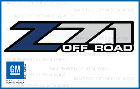 GMC Sierra Z71 Off Road Blue Decals Stickers - FBLU (2001-2006) Bed Side 1500 2500 HD (Set of 2)