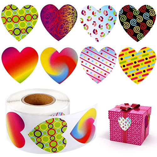Konsait 500 Peices Valentines Day Heart Stickers, Love Heart Shape Roll Stickers, Happy Valentines Day Sweet Love Decoration Stickers for Valentines Day Wedding Gifts Scrapbooking Cards Envelopes