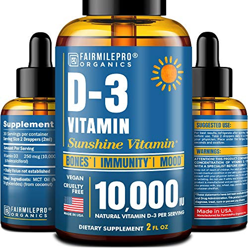 Vitamin D 10,000 IU - Vitamin D3 for Immune Support and Healthy Bones - Made in USA - High Potency Vitamin D Supplements - D3 Vitamin with MCT Oil - Vegan and Non-GMO - 2 fl oz Vitamin D 10,000 IU - Vitamin D3 for Immune Support and Healthy Bones - Made in USA - High Potency Vitamin D Supplements - D3 Vitamin with MCT Oil - Vegan and Non-GMO - 2 fl oz