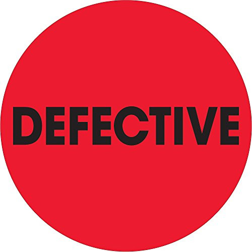 Boxes Fast Tape Logic Labels,"Defective", 2" Circle, Fluorescent Red, (1 Roll of 500 Labels)