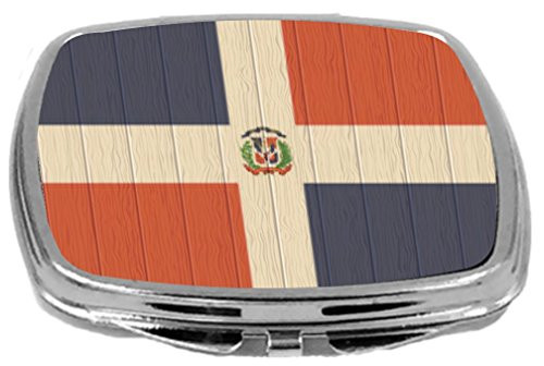 Rikki Knight Compact Mirror on Distressed Wood Design, Dominican Flag, 3 Ounce