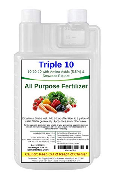 Triple 10 All Purpose Liquid Fertilizer 10-10-10 with Amino Acids (5.5 percent)  and  Seaweed Extract (32oz)